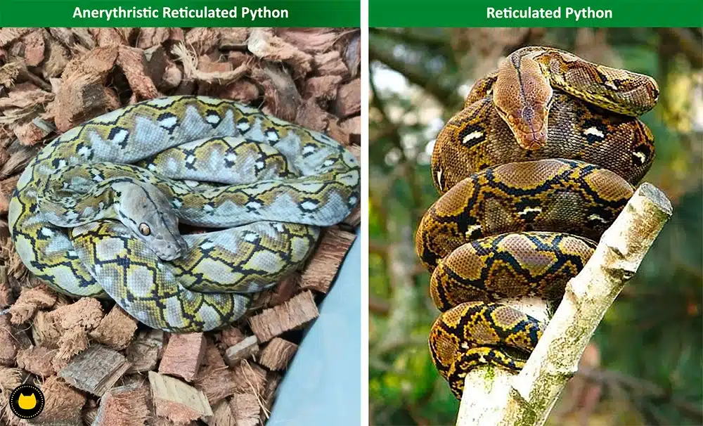 Anerythristic reticulated python comparison